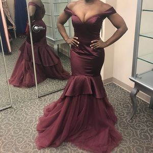 Wine colored fitted pageant prom or evening gown
